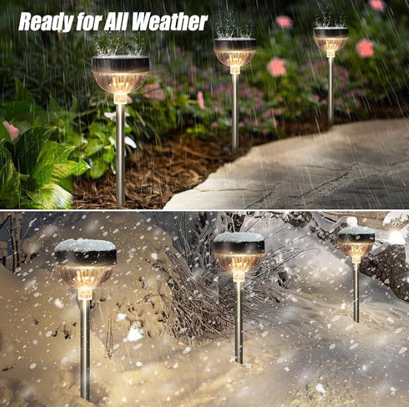 600mAh बैटरी IP65 जलरोधक सौर उद्यान रोशनी गर्म सफेद 100LM चमक 8-10 घंटे के लिए