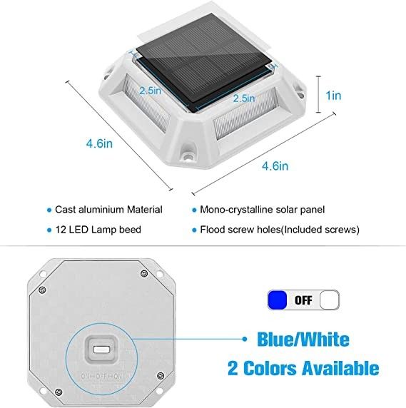 600 एमएएच बैटरी क्षमता और 20 घंटे काम करने का समय वाला सोलर डेक लाइट सफेद रंग में