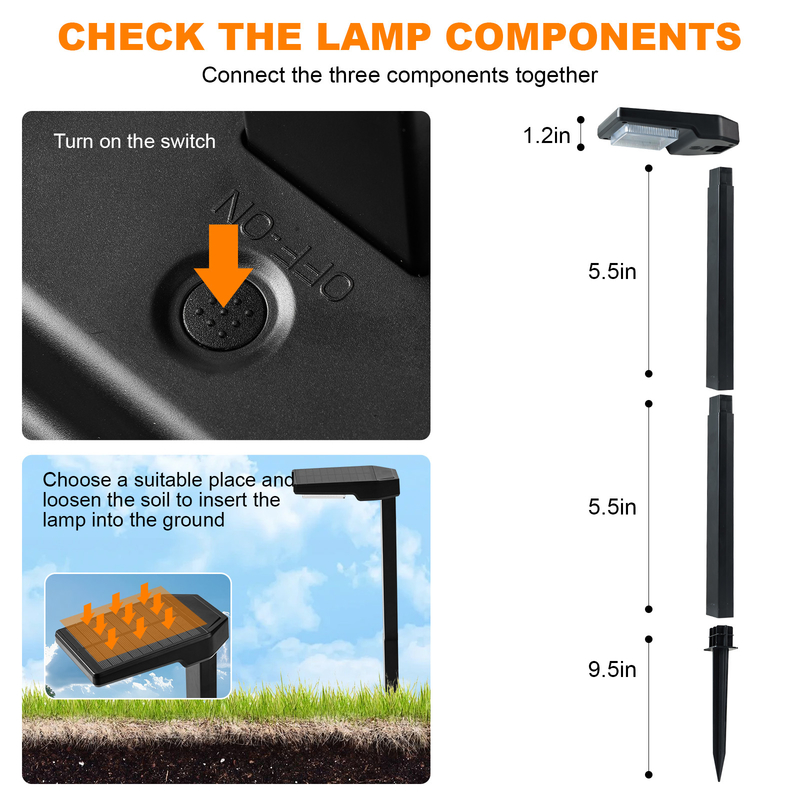 आउटडोर पथ सजावट सोलर स्टेक लाइट 6 ब्राइट एलईडी लाइट्स 15 घंटे कार्य समय IP65 वाटरप्रूफ