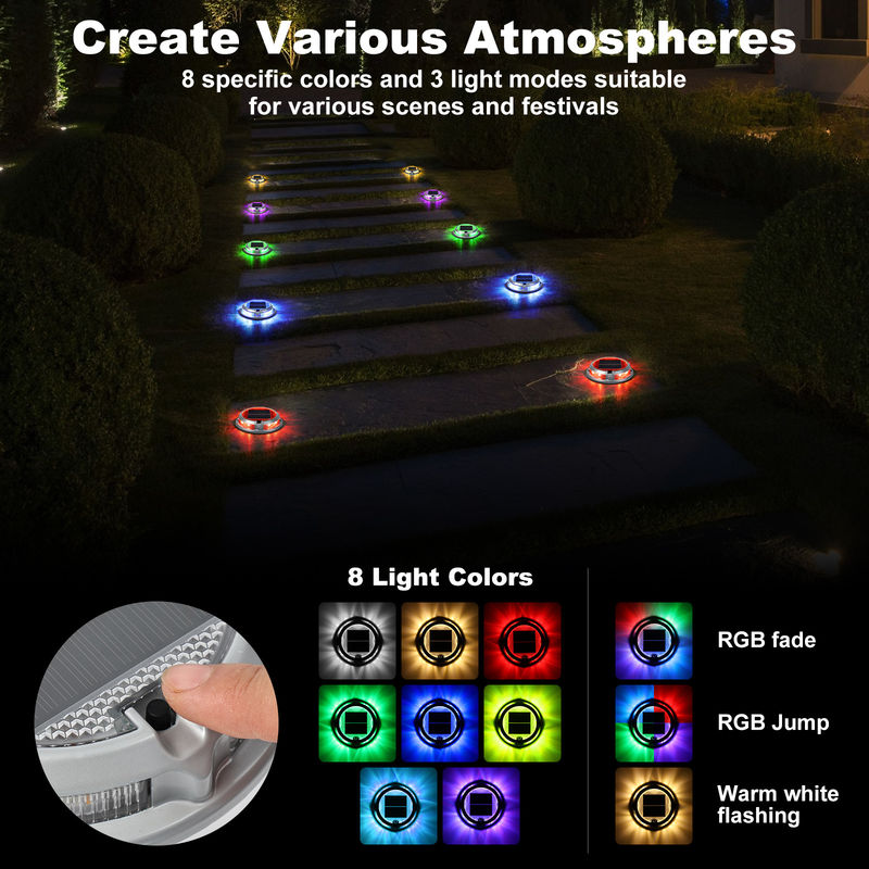 1200mAh बैटरी आरजीबी सौर डेक लाइट लंबे समय तक चलने वाली बाहरी रोशनी के लिए 110 * 22 मिमी