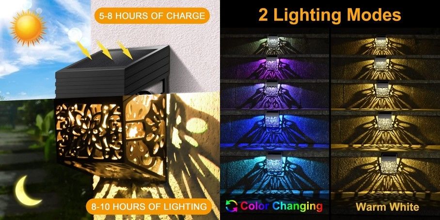 अनोखा पैटर्न डिजाइन सोलर फेंस लाइट्स आउटडोर एलईडी लाइटिंग वाटरप्रूफ टिकाऊ गार्डन लाइट