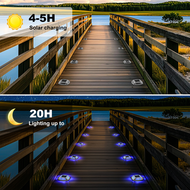 IP67 वाटरप्रूफ सोलर डॉक लाइट 1.2V/600mah बैटरी और 2V/140ma सोलर पैनल के साथ सफेद+नीले रंग में