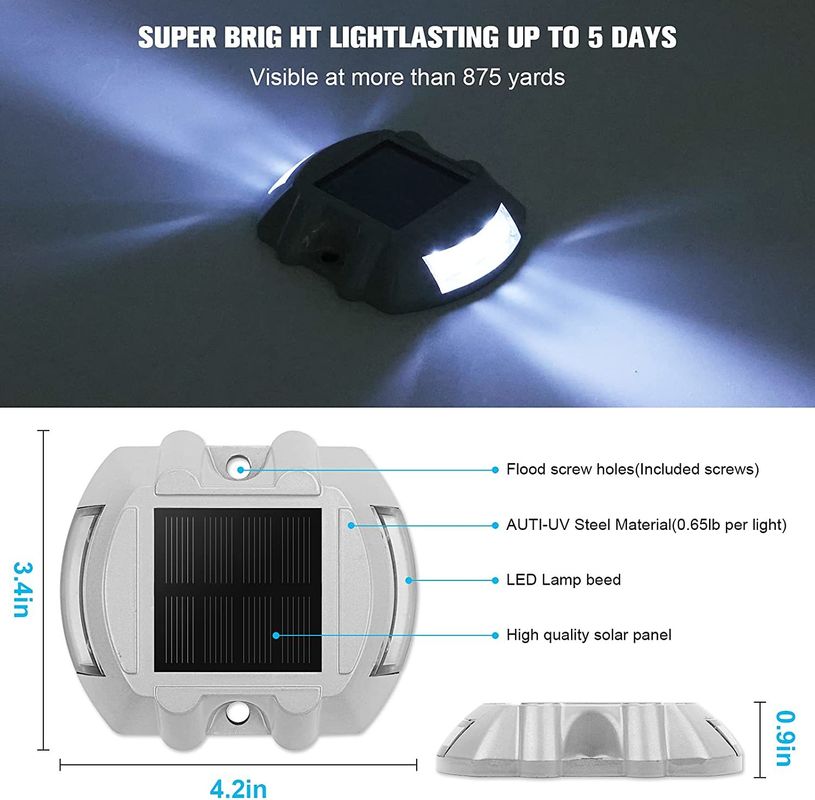 दृश्य दूरी > 500 मीटर के साथ सौर सड़क स्टड कामकाजी जीवन > 3 साल और यातायात सुरक्षा के लिए उच्च प्रतिरोध संपीड़न > 20T